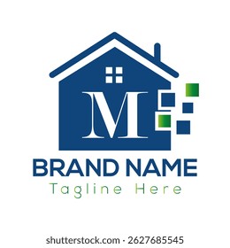 Home Logo On Letter M Template. Initial Home Sign Concept Template	
