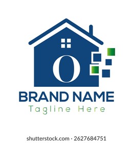 Home Logo On Letter O Template. Initial Home Sign Concept Template	
