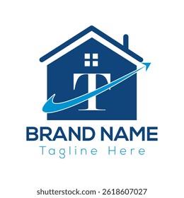 Home Logo On Letter T Template. Initial Home Sign Concept Template	
