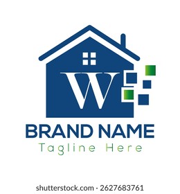Home Logo On Letter W Template. Initial Home Sign Concept Template	
