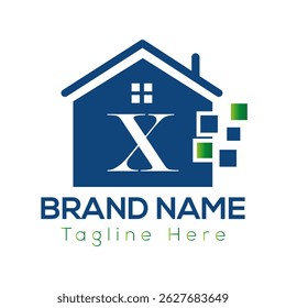 Home Logo On Letter X Template. Initial Home Sign Concept Template	
