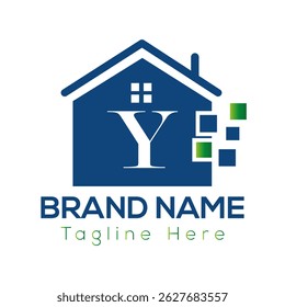 Home Logo On Letter Y Template. Initial Home Sign Concept Template	
