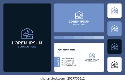 Home Logo Shape With Advanced Technology And Connected. Icons For Technology, Building, Construction, And Internet Businesses.