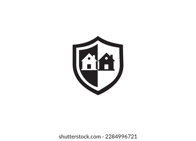home logo and shield  shape home icon 