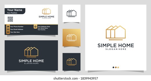 Home logo with simple line art style and business card design template Premium Vector