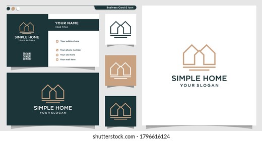 Home logo with simple lokk line art style and business card design template, home, logo, line art, logo template, Premium Vector