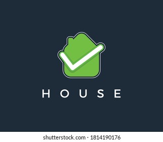 Vorlage für das Home-Logo mit Häkchen. Logo für Immobilienagentur.