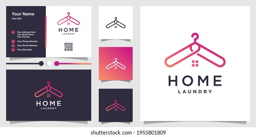 Plantilla de logotipo residencial con concepto de gancho de ropa y diseño de tarjeta de visita Premium Vector