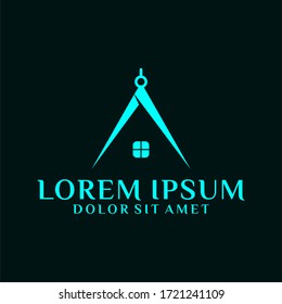 Home logo template with compass and window house illustration in flat design monogram symbol