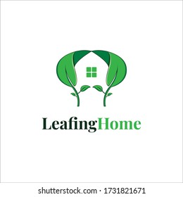 Home logo template that was formed using the negative space technique from a combination of two leaves facing each other.