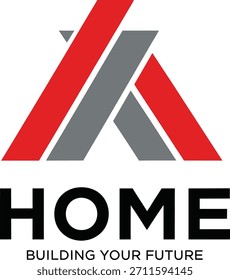 Logotipo HOME com design de telhado triangular e CONSTRUINDO SEU FUTURO Slogan
