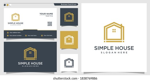Logotipo residencial con estilo de arte de línea único y sencillo y diseño de tarjetas de visita Premium Vector