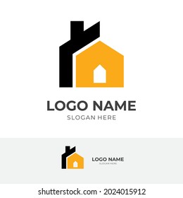 home logo vector with flat yellow and black color style