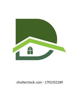 vectorial del logotipo doméstico. ilustración vectorial del logotipo de la letra D. Logo de forma de techo de letra D verde