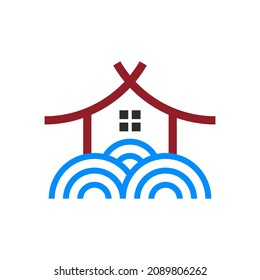 Home logo with waves underneath, line style and simple