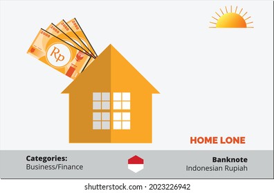 Home Lone with 2000 Indonesian Rupiah Banknote illustration and design. Indonesia business, payment and finance element. Can be used for web, mobile, infographic and print.