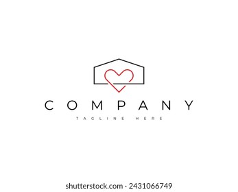 home love heart line logo design