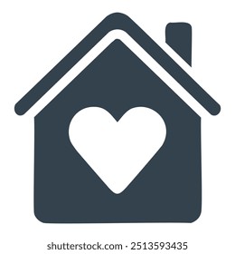 Home Love Icon. Wohnungssymbol mit Herzform, die häusliche Zuneigung, Familie und Pflege darstellt.