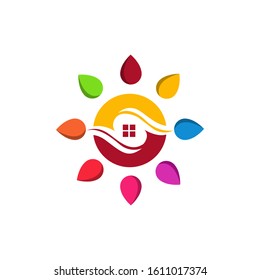 home love logo design.Abstract house hands logo design template. Premium real estate sign. Universal protection care home realty business vector icon. Negative space idea logotype.