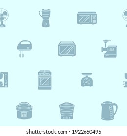 Máquinas domésticas - Fondo vectorial (patrón ininterrumpido) de siluetas microondas, horno, refrigerador, vacío, licuadora, hervidor de agua y otros aparatos de diseño gráfico