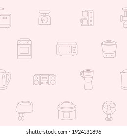 Home machines - Vector background (seamless pattern) of microwave, oven, refrigerator, vacuum, blender, kettle and other appliances for graphic design