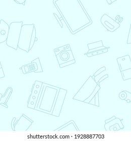 Home machines - Vector background (seamless pattern) of refrigerator, vacuum, microwave, blender, oven, kettle and other appliances for graphic design