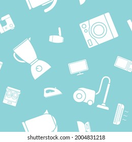 Home machines - Vector background (seamless pattern) of silhouettes refrigerator, vacuum, microwave, blender, oven, kettle and other appliances for graphic design
