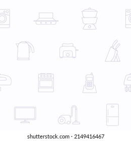 Home machines - Vector background (seamless pattern) of refrigerator, vacuum, microwave, blender, oven, kettle and other appliances for graphic design