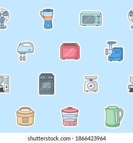 Home machines - Vector color background (seamless pattern) of microwave, oven, refrigerator, vacuum, blender, kettle and other appliances for graphic design
