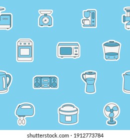 Home machines - Vector color background (seamless pattern) of microwave, oven, refrigerator, vacuum, blender, kettle and other appliances for graphic design
