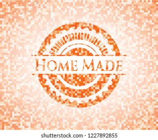 Home Made abstract orange mosaic emblem with background