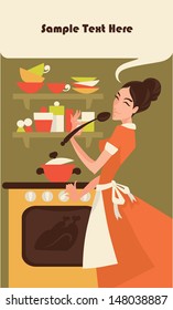 Home made cooking in retro style, vector commercial illustration 