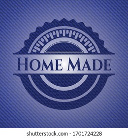 Home Made emblem with denim high quality background. Vector Illustration. Detailed.