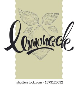 home made lemonade, retro sketching illustration with lettering composition