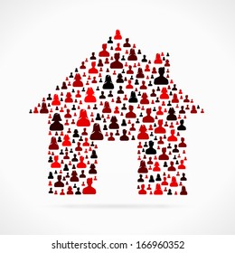 Home made out of large group of people silhouettes