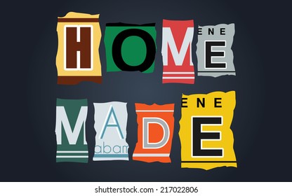 Home made word on vintage broken car license plates, vector