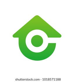 Home With Magnifying Glass Logo, Initial Letter C Combined With Home Symbol
