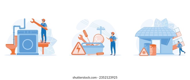 Home maintenance and improvement, Plumbing services, electrician, apartment painting, set flat vector modern illustration