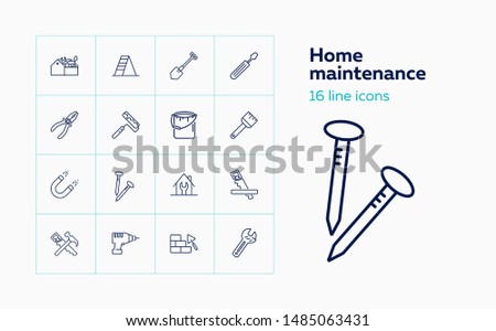 Home maintenance line icon set. Tool box, painting brush, wrench. Construction concept. Can be used for topics like housing housekeeping, renovation, repair
