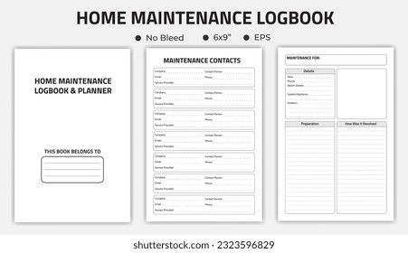 Home Maintenance Logbook Or Notebook, Low Content kdp Interior Template	