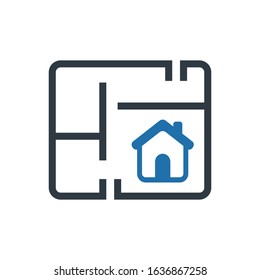 Home map icon in blue gray color. Fully editable vector illustration symbol.