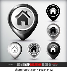 Home map location icon.  Vector eps 10 Illustration.  