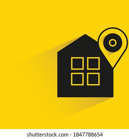home and map pin with shadow yellow background