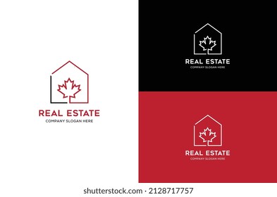 Plantilla de diseño del logotipo de Home and Maple Leaf para un negocio inmobiliario