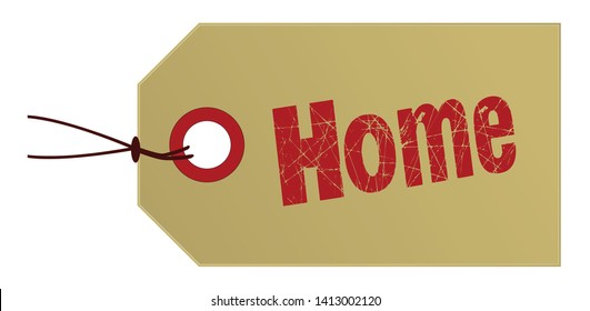 A home marked parcel tag in light brown card on a white background