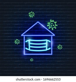 Home in medical mask banner. Self isolation concept. Epidemic Coronavirus 2019-nCoV. Vector illustration.