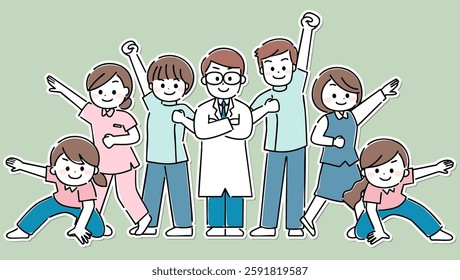 Home medical team members in hero poses (white border included)