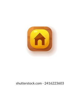 Icono del botón Luminoso Ui del menú residencial. Símbolo de forma cuadrado amarillo del botón de desplazamiento. interfaz de usuario de diseño, activo de juego GUI. Elemento de teclado de aplicación móvil vector de dibujos animados