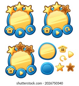 Home menu Vector game template gui kit. Interface log in page elements for build web and mobile games and apps. Vector cartoon gui template