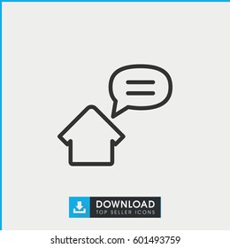 home message icon. simple outline home message vector icon. on white background.